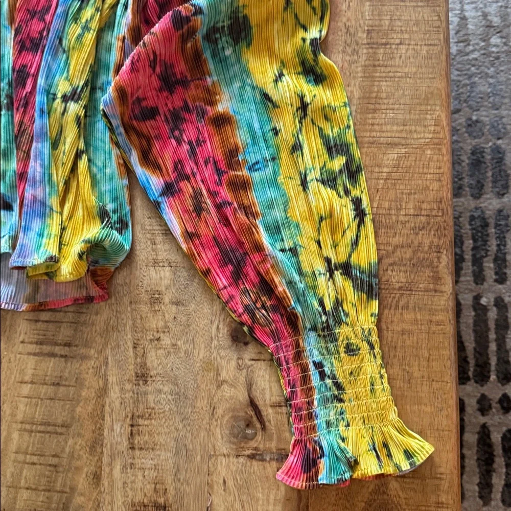 Ramy Brook micro pleated tie dye shirt blouse top pink yellow Bloomingdale’s NWT